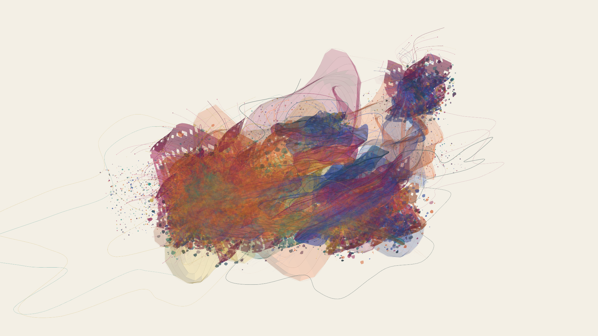 Pictorial Collapse — a dense, layered procedural structure of color and fibers